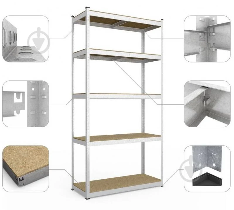 Стелаж 2200x1100x450 мм Меткас Стандарт сірий ДСП полиці 5 шт. цинкований (40504527)